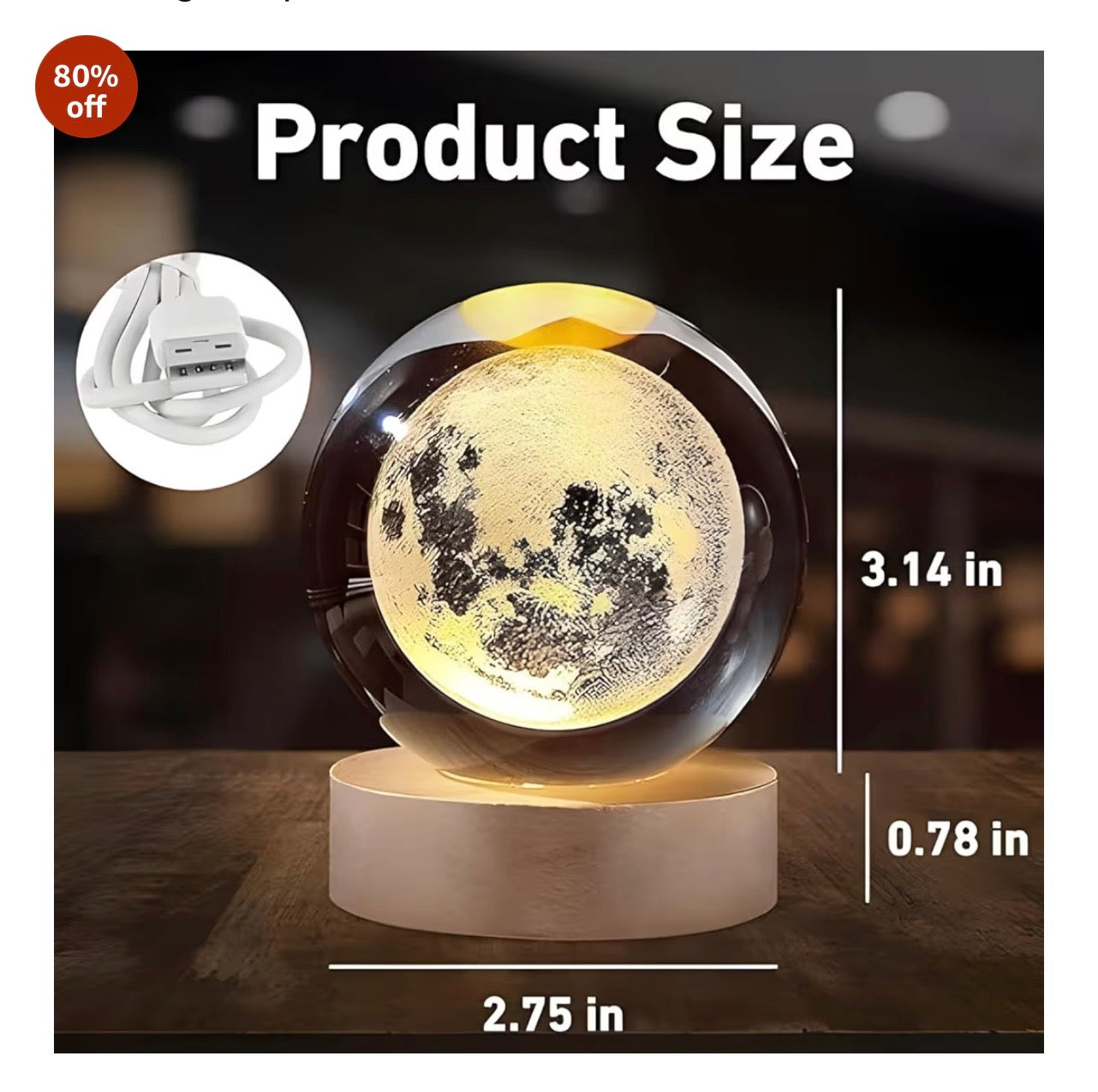 HOMBAY Luminous 3D Moon Crystal Lamp – Ambient LED Decor Light.