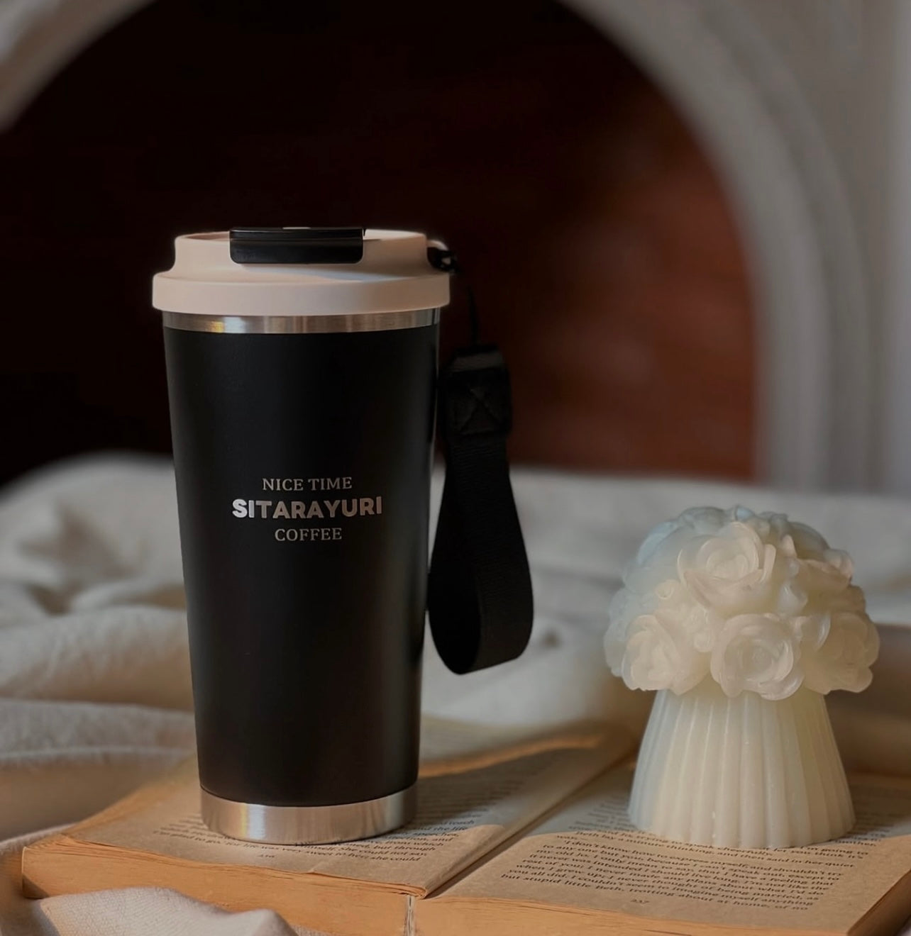 SITARAYURI Premium Coffee Travel Mug – Insulated Stainless Steel Tumbler with Lid & Strap