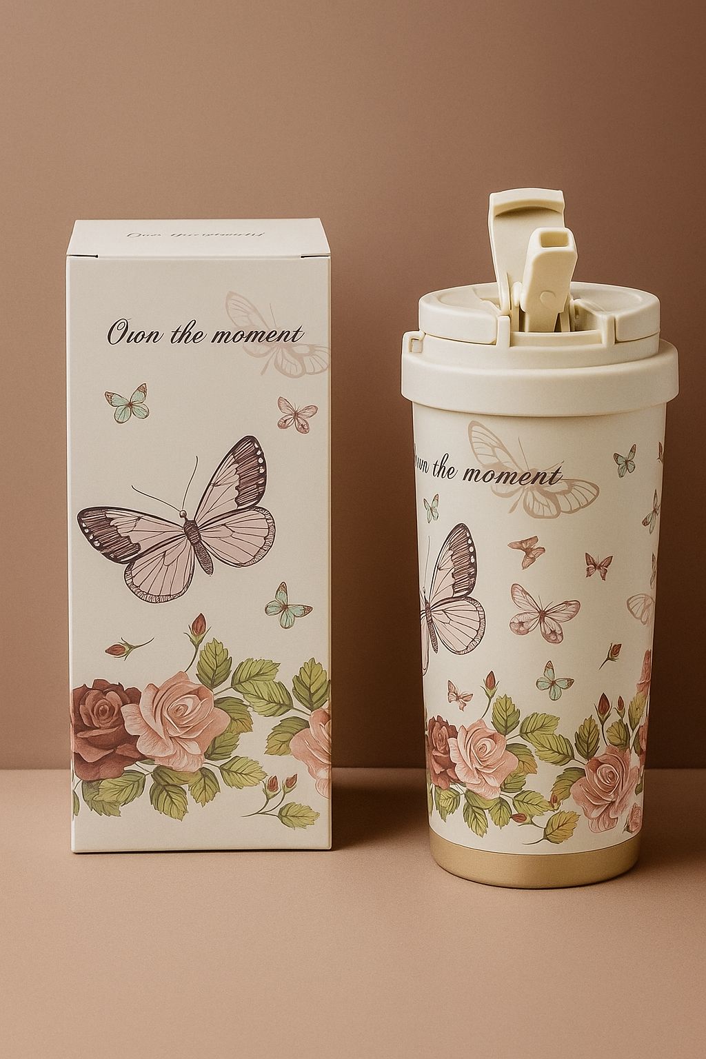 🌸 Butterfly & Floral Insulated Tumbler – 520ml