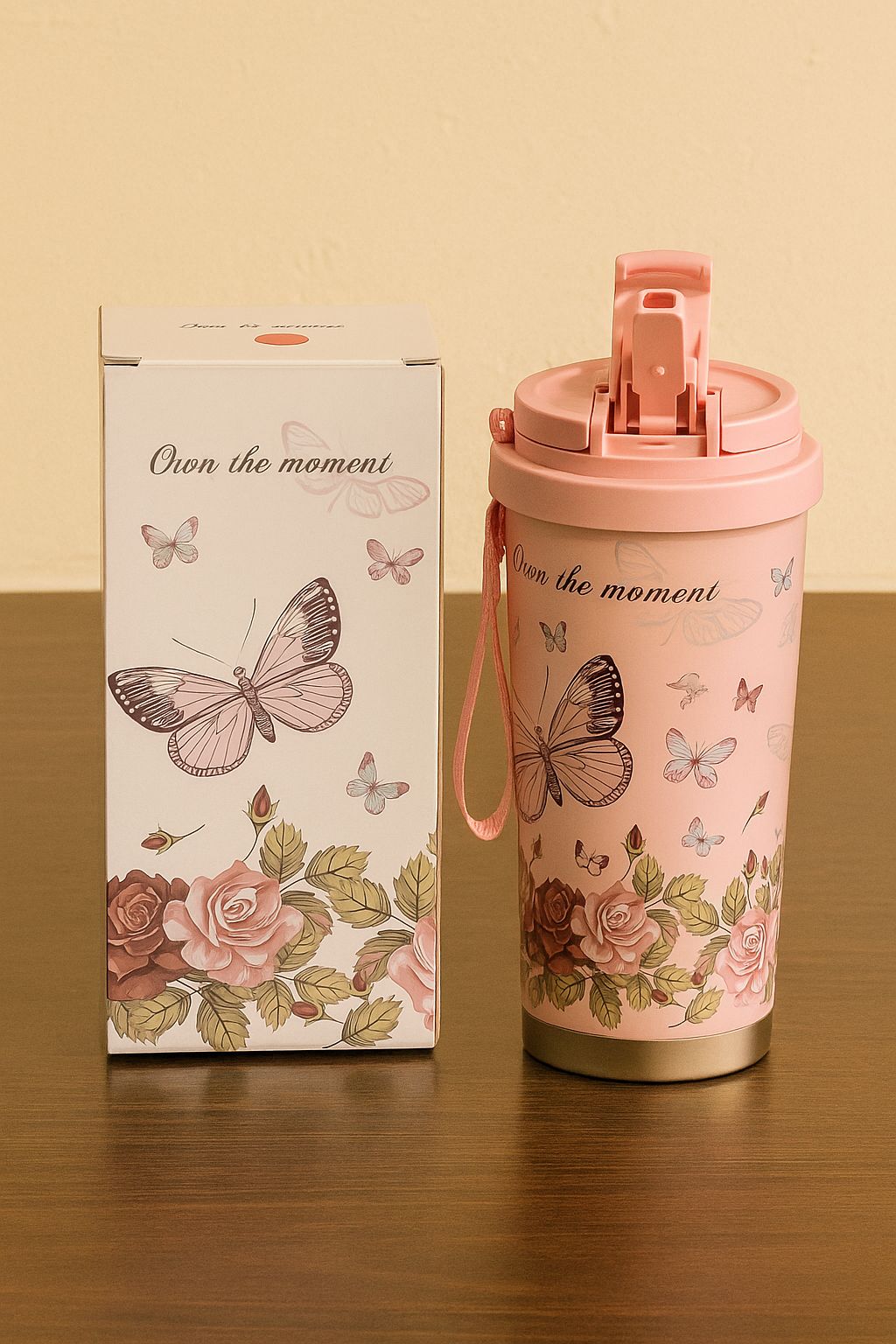 🌸 Butterfly & Floral Insulated Tumbler – 520ml