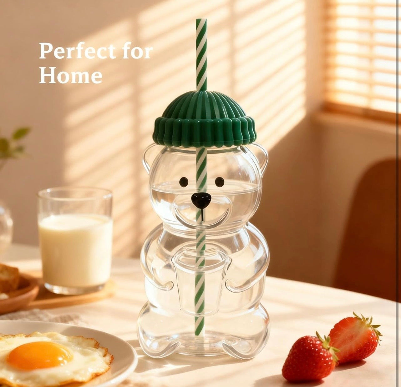 HOMBAY™ Honey Bear Glass Cup with Straw & Leak-Proof Lid | 20oz (590ml)