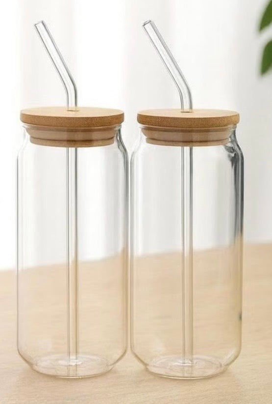 HOMBAY Premium Glass Can Tumbler with Bamboo Lid & Glass Straw | 500ml Reusable Drinking Glass