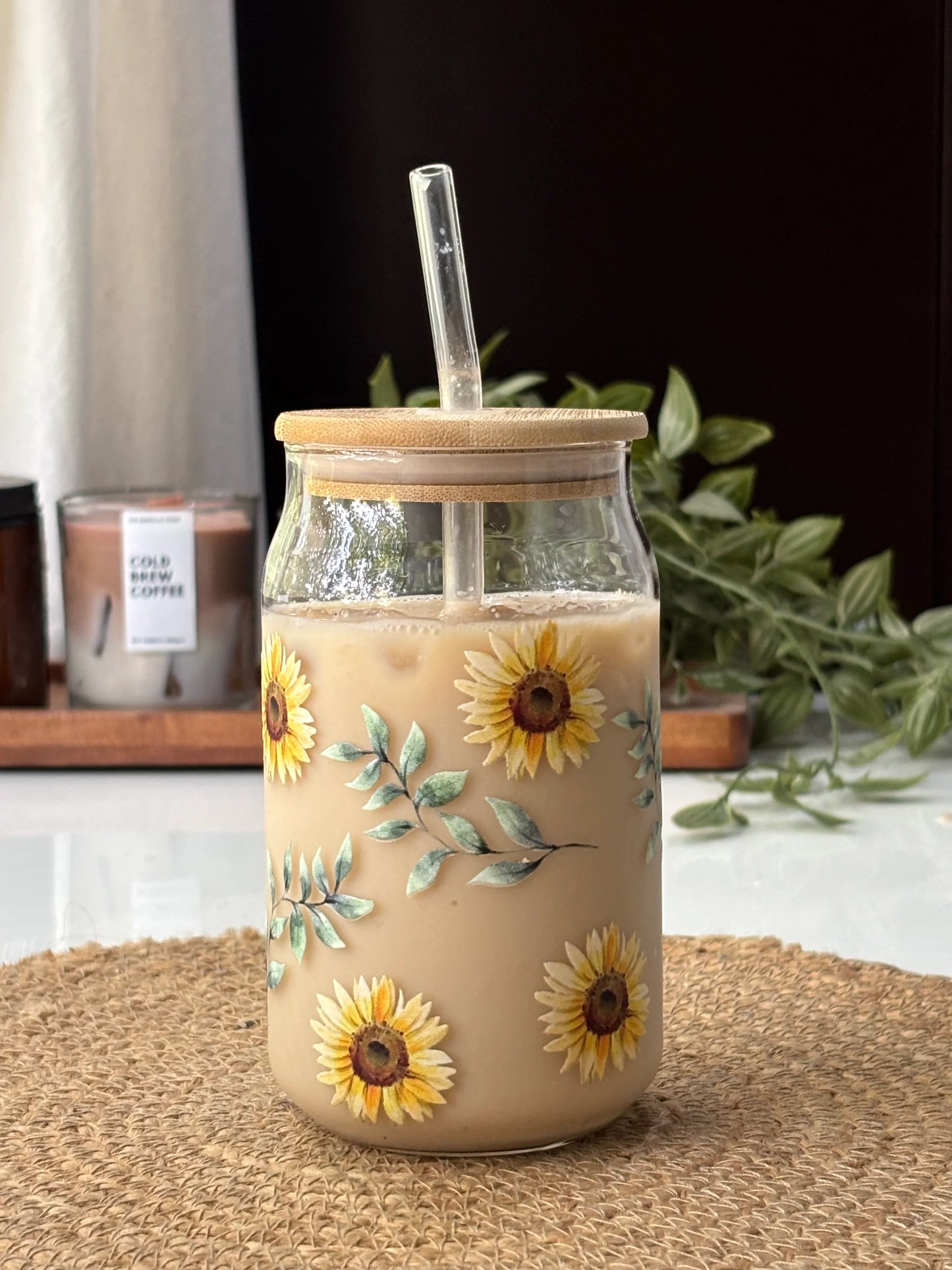 HOMBAY Premium Glass Can Tumbler with Bamboo Lid & Glass Straw | 500ml Reusable Drinking Glass
