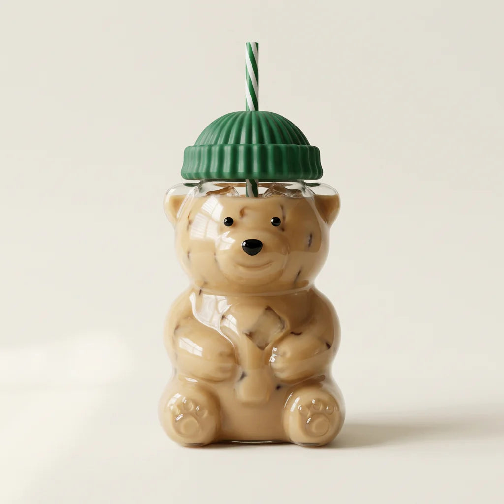 HOMBAY™ Honey Bear Glass Cup with Straw & Leak-Proof Lid | 20oz (590ml)