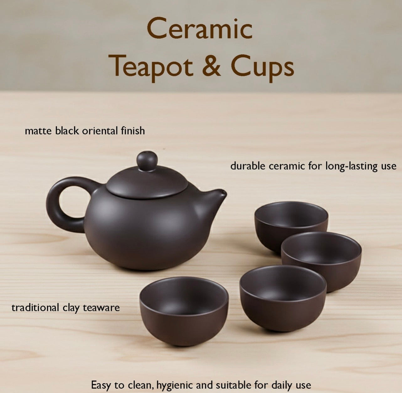 Hombay Ceramic Teapot & Tea Cup Set | Premium Matte Black Tea Set for Home & Gifting