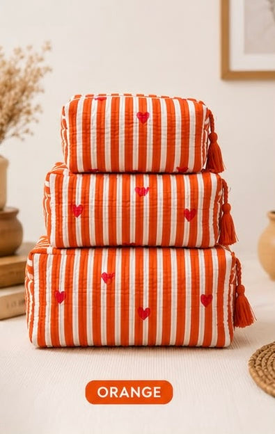 Hombay Quilted Travel Pouch Set of 3 | Cotton Makeup, Toiletry & Organizer Bags with Tassel Zip | Multi-Size Travel Storage