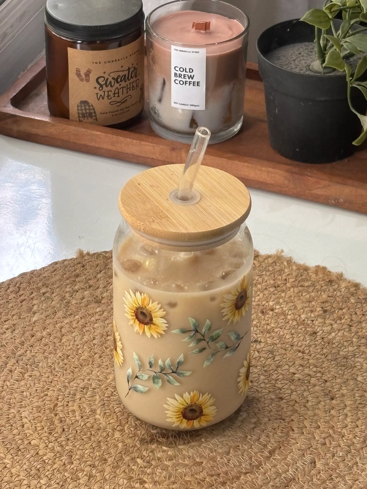 HOMBAY Premium Glass Can Tumbler with Bamboo Lid & Glass Straw | 500ml Reusable Drinking Glass