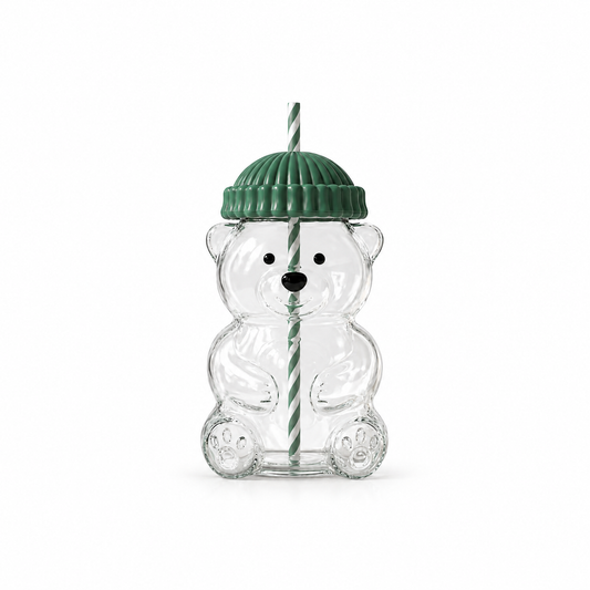 HOMBAY™ Honey Bear Glass Cup with Straw & Leak-Proof Lid | 20oz (590ml)