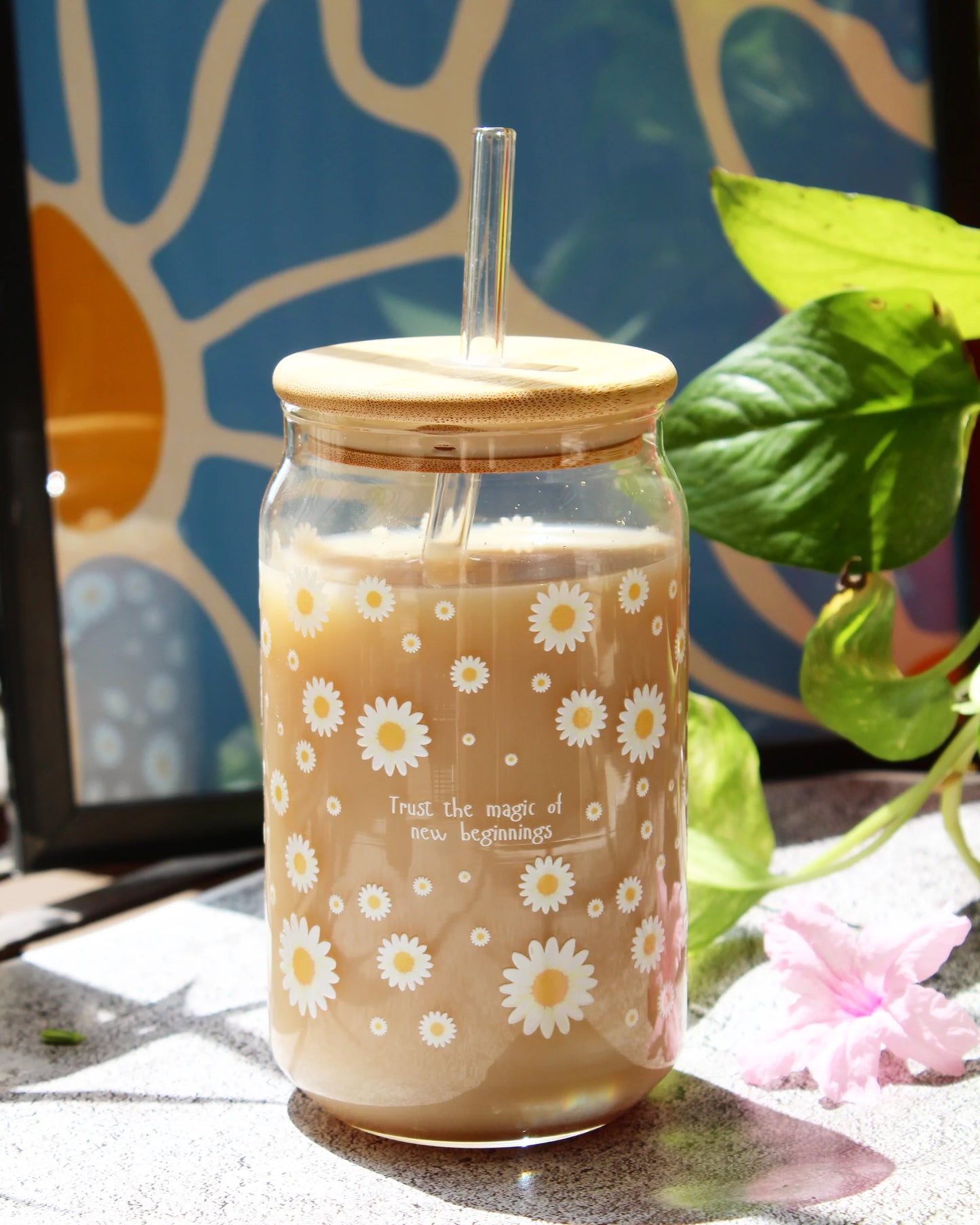 HOMBAY Premium Glass Can Tumbler with Bamboo Lid & Glass Straw | 500ml Reusable Drinking Glass