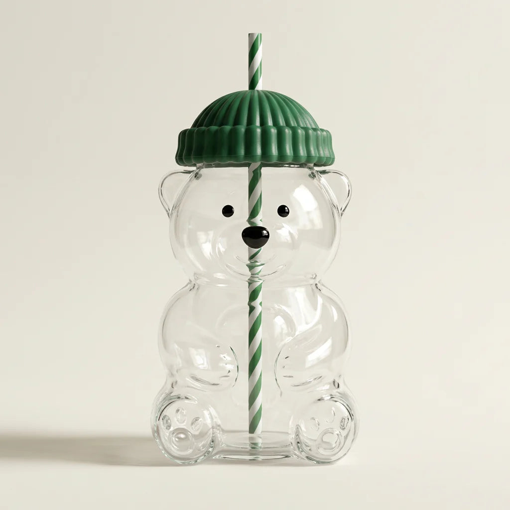 HOMBAY™ Honey Bear Glass Cup with Straw & Leak-Proof Lid | 20oz (590ml)