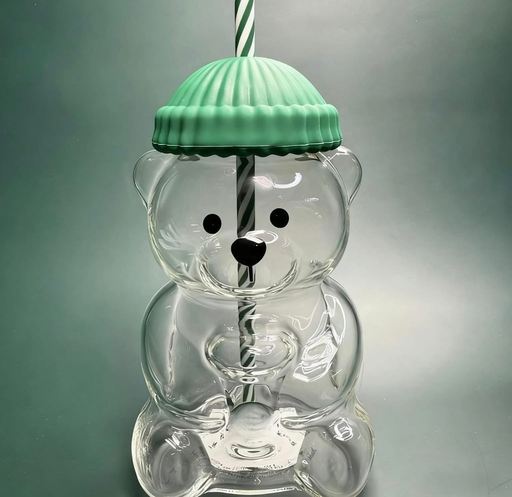 HOMBAY™ Teddy Glass Tumbler with Straw & Leak-Proof Lid | 20oz (590ml)