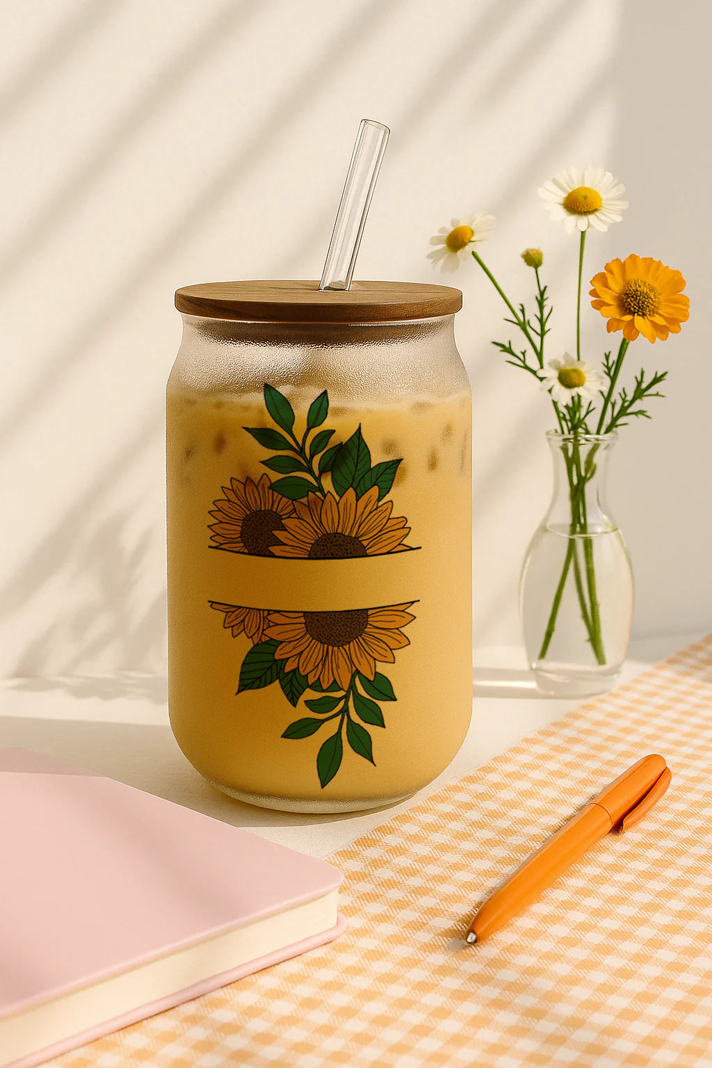Personalized Sun Spell Frosted Glass Can Sipper 500ml – Coffee Tumbler with Straw & Lid Sun Spell Frosted Glass Can Sipper 500ml – Coffee Tumbler with Straw & Lid