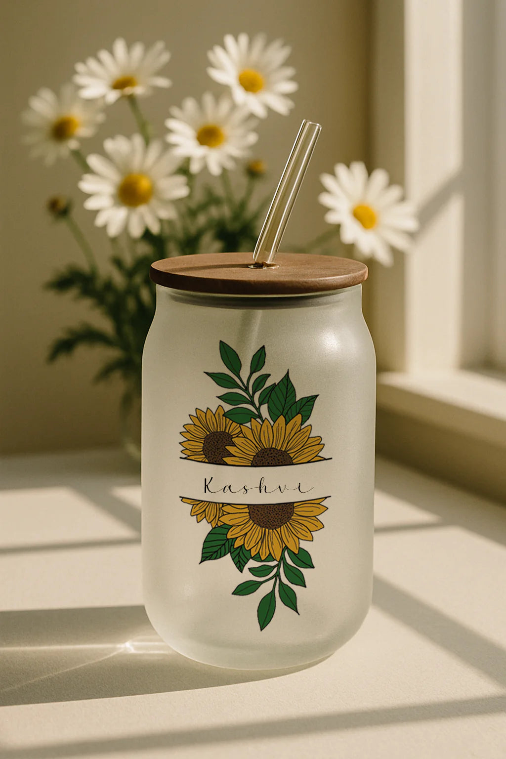 Personalized Sun Spell Frosted Glass Can Sipper 500ml – Coffee Tumbler with Straw & Lid Sun Spell Frosted Glass Can Sipper 500ml – Coffee Tumbler with Straw & Lid
