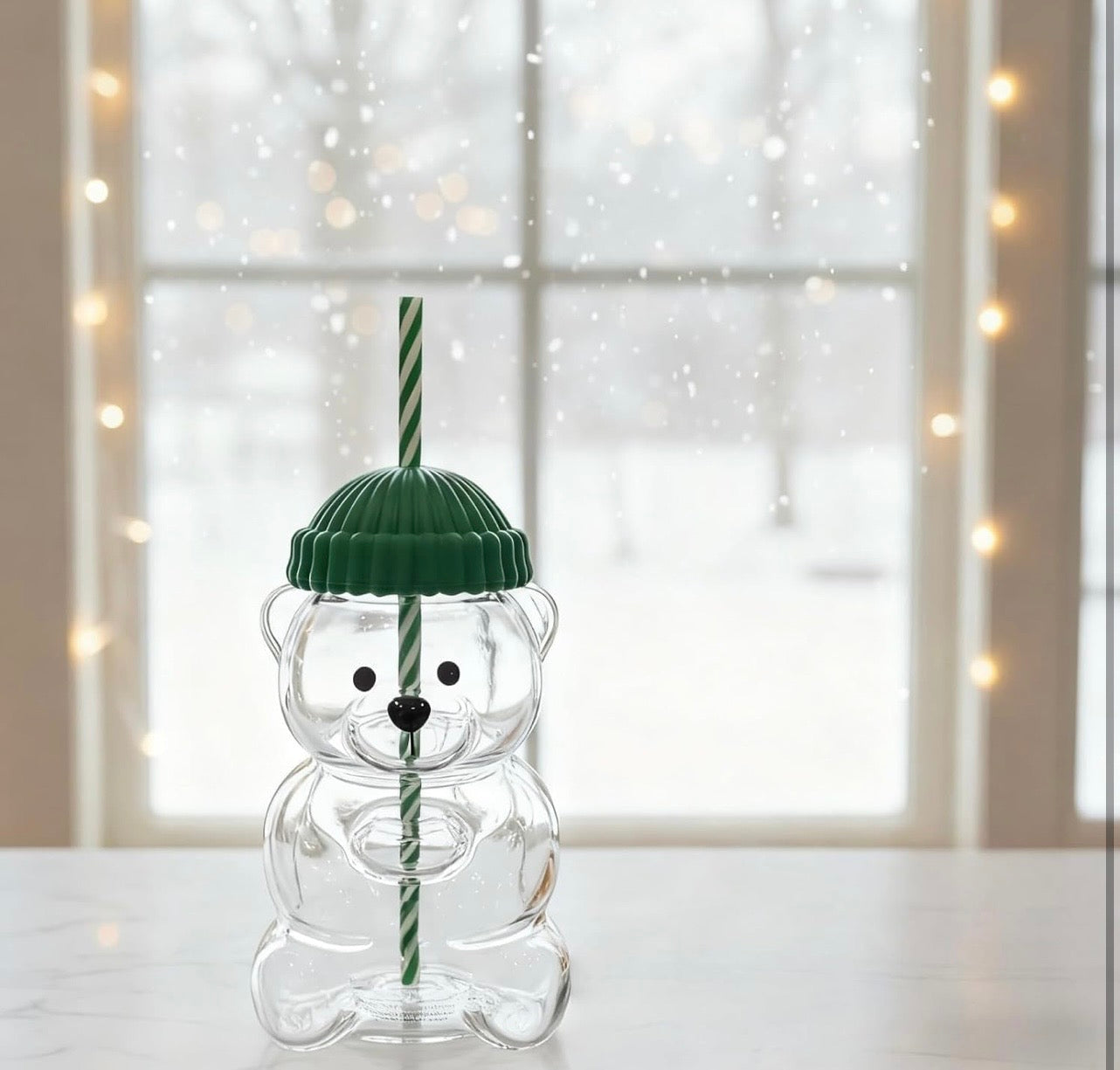 HOMBAY™ Honey Bear Glass Cup with Straw & Leak-Proof Lid | 20oz (590ml)