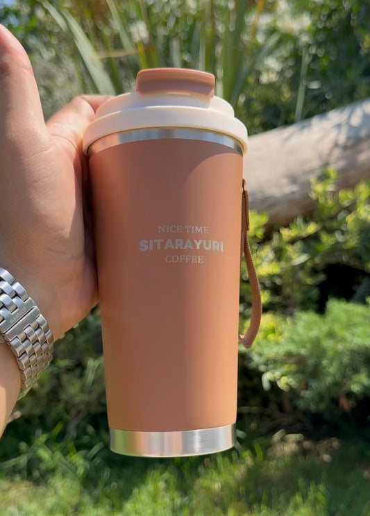 SITARAYURI Premium Coffee Travel Mug – Insulated Stainless Steel Tumbler with Lid & Strap