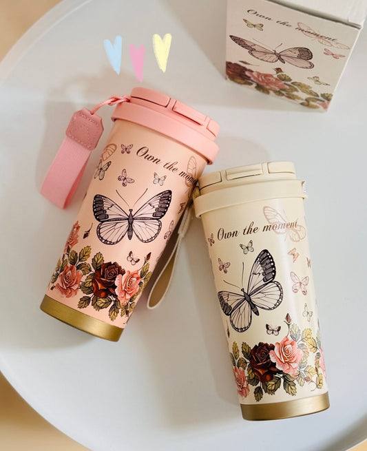 🌸 Butterfly & Floral Insulated Tumbler – 520ml