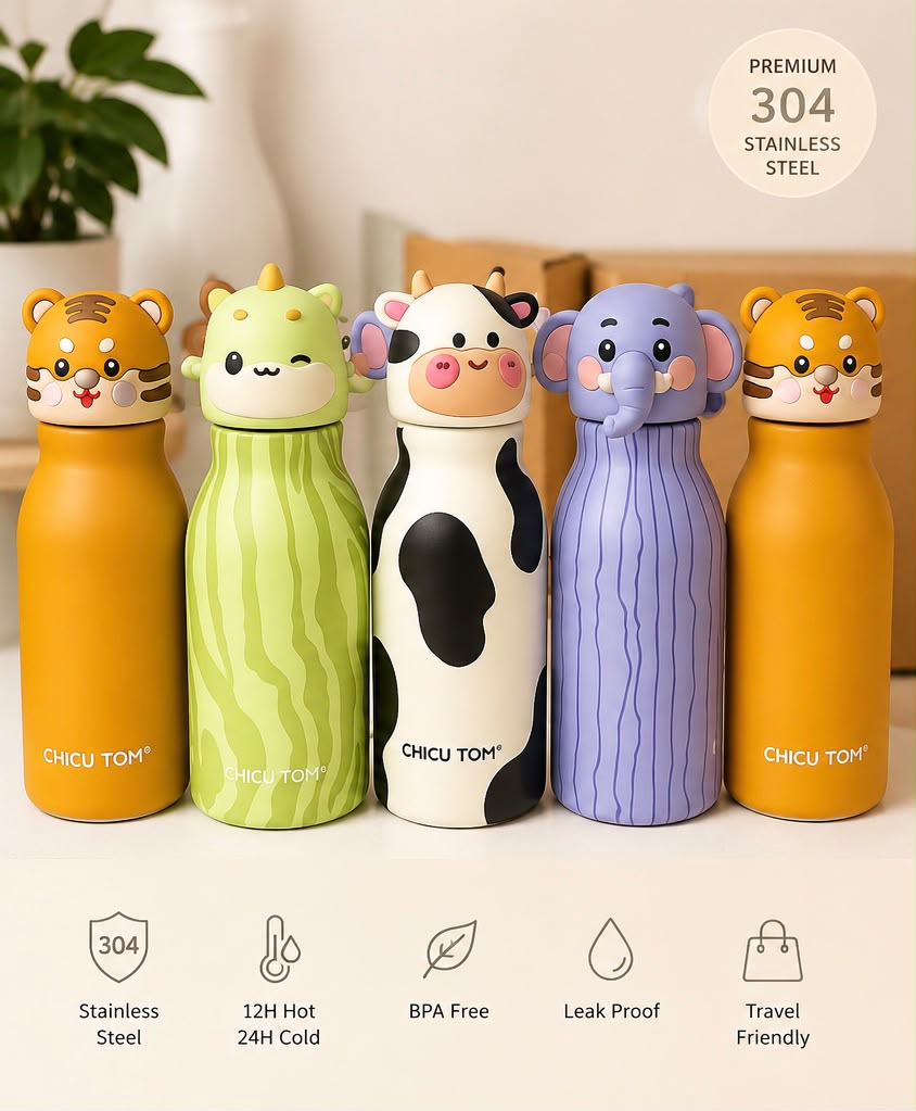 Hombay Kids Animal Stainless Steel Insulated Water Bottle | 500ml Leakproof School Bottle for Kids