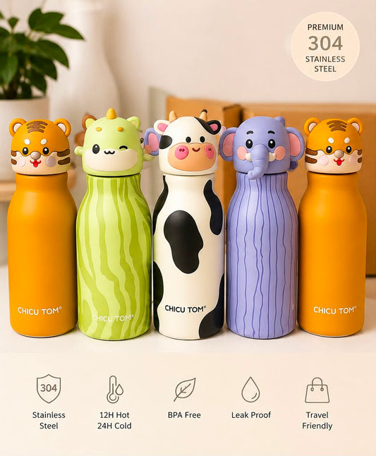 Hombay Kids Animal Stainless Steel Insulated Water Bottle | 500ml Leakproof School Bottle for Kids