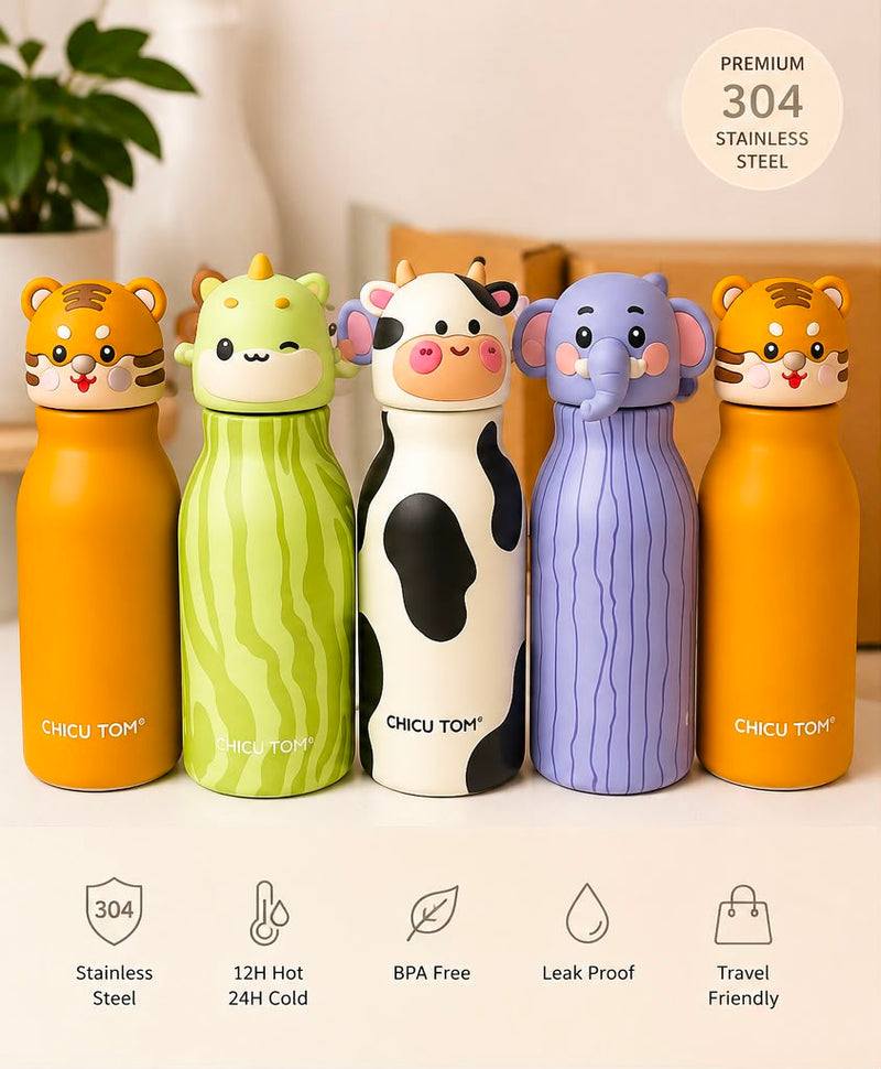 Hombay Kids Animal Stainless Steel Insulated Water Bottle | 500ml Leakproof School Bottle for Kids