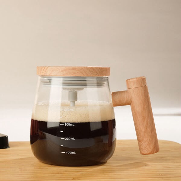 HOMBAY Nordic Glass Coffee Mug with Wooden Handle & Lid